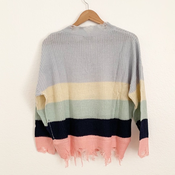 Pippidip Distressed V-Neck Sweater, New - Picture 7 of 12